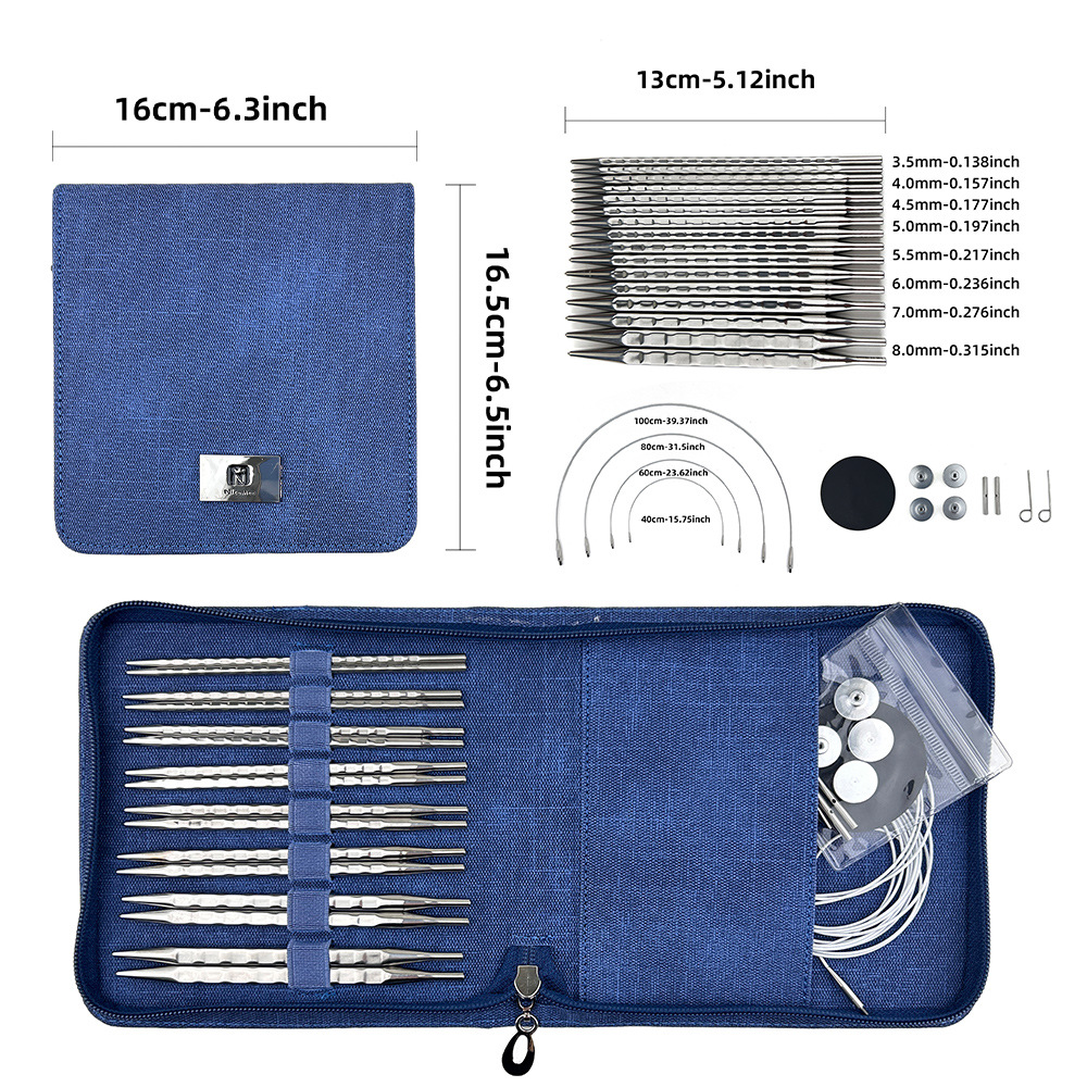 Herramientas de trenzado transfronterizas de acero inoxidable pulido agujas cúbicas onduladas agujas de anillo intercambiables 8 conjuntos de agujas
