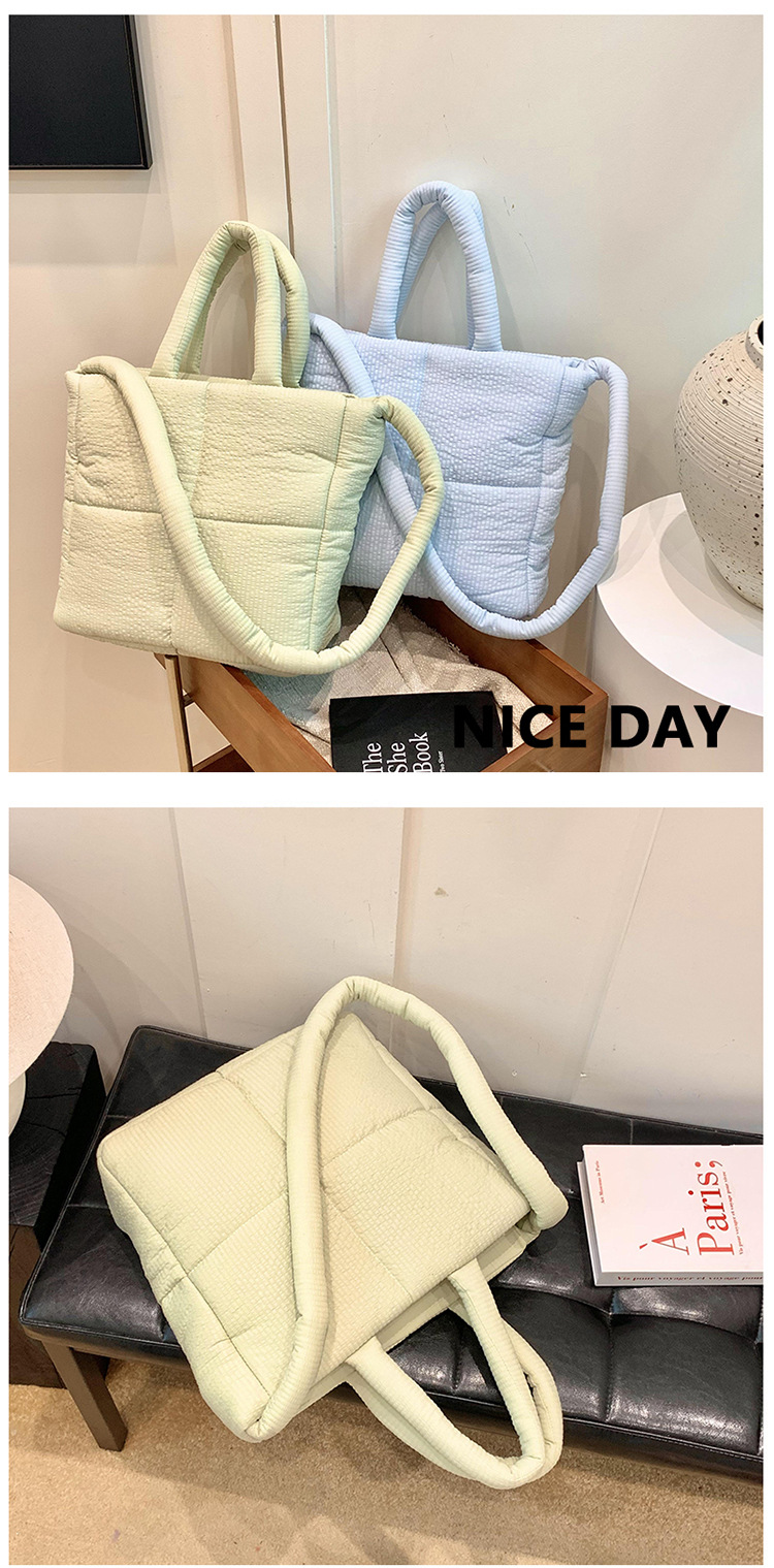 High quality texture tote bag nylon cotton bag large capacity shoulder messenger bag soft plaid handbag down bag_voghion.com