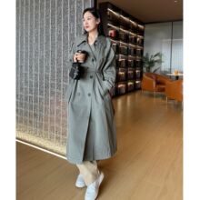 韩国设计师！复古宽松廓形双排扣翻领系带休闲长款气质风衣外套女