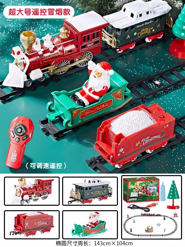 Tren eléctrico de tren pequeño suspensión spray decoración de árbol de Navidad vapor fuma regalos de Navidad para niños