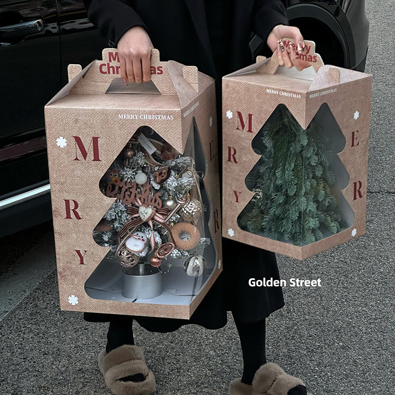 クリスマスクリスマスツリー手提げケースファッション高級祝日プレゼント透明ケースショーウインドー手提げ袋卸売り|undefined
