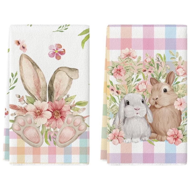 Amazon Easter Kitchen Towel Rabbit Wildflower Decoration Household Absorbent Rag Microfiber Degreasing Dish Towel