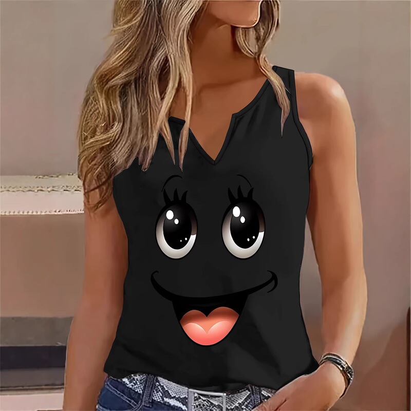 New Summer Casual Vest for Cross-Border European and American Amazon, Sleeveless Letter Pattern Printed Design V-Neck Vest T-Shirt New Summer Casual Vest for Cross-Border European and American Amazon, Sleeveless Letter Pattern Printed Design V-Neck Vest T-Shirt