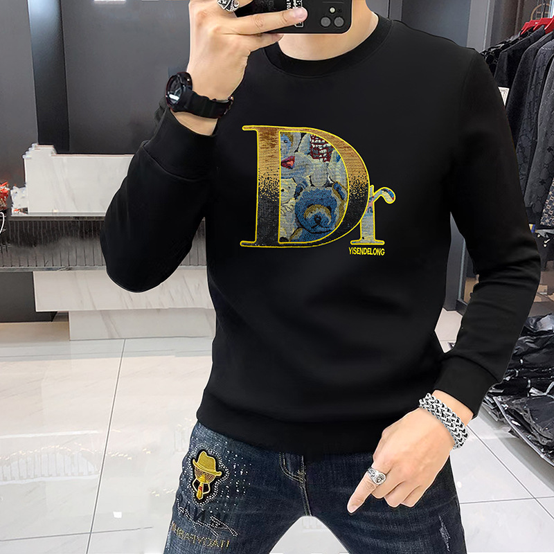 Felpa con cappuccio di lusso leggera di alta qualità con ricamo a forma di orsetto in tessuto con paillettes, maglietta da uomo di base di moda europea_voghion.com