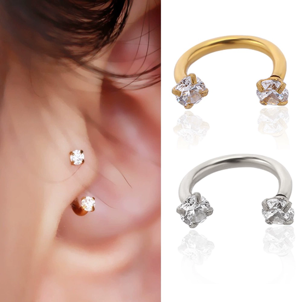 Серебряные серьги из нержавеющей стали, цирконы, пирсинг,