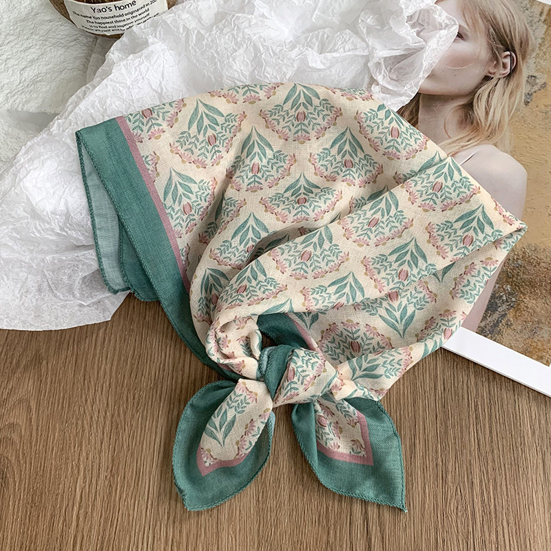 Pañuelo de seda de algodón y lino, bufanda cuadrada, sensación premium, nueva bufanda decorativa de todo fósforo de verano, pañuelo en la cabeza delgado, cinta para el cabello, cinta para el cabello