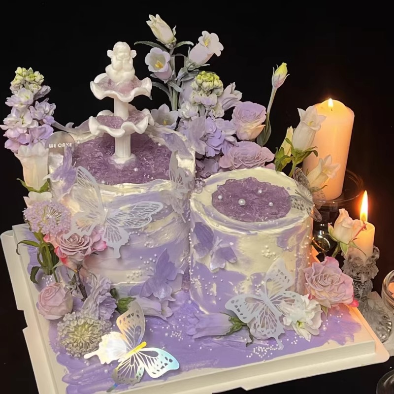 Celebridad de Internet hermosa decoración de pasteles de jardín de Monet decoración de mariposas de color mágico complemento de postre inserción de marca piscina de deseos de pvc