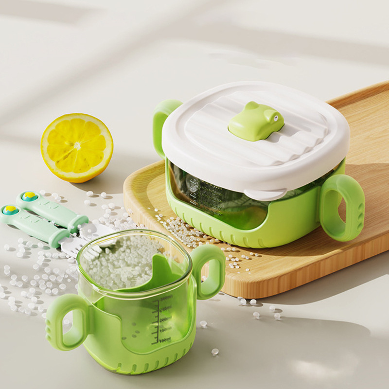 만화 어린이 악어 물 컵 음식 그릇 포크와 스푼 식기 세트 아기 학습 먹는 그릇 스케일 빨대