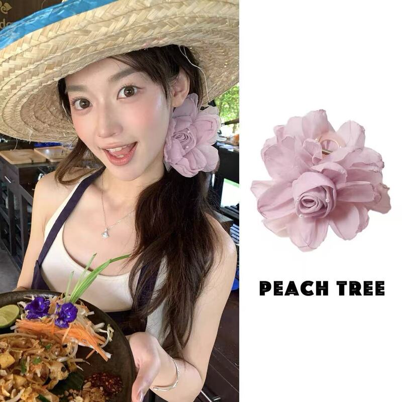 Super Fairy-Like Purple Flower Hair Clip for Women, 2026 New Style, Seaside Vacation Style Side Hair Flower Shark Clip Hair Accessory