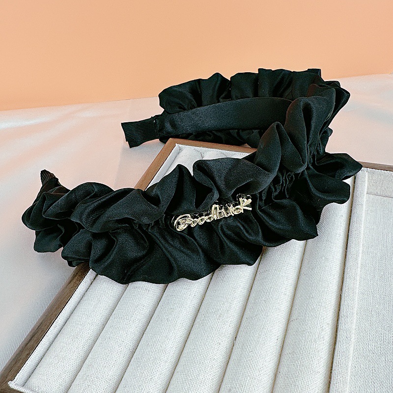 Alta cráneo superior negro plisado diadema horquilla de las mujeres lavado facial banda de pelo borde ancho versátil 2023 Internet celebridad nueva diadema