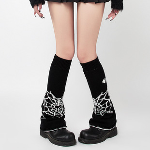 Spider Web Love Knitted Socks Women's Leg Cover y2k Autumn Mid-tube Stacks Dark Subculture Shin Socks Jk