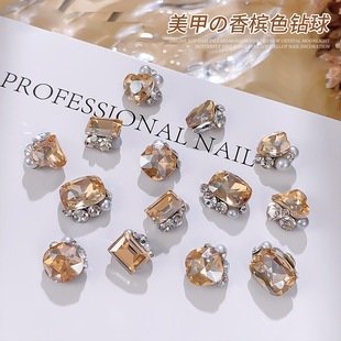 Champagne color pile drill ball nail jewelry finished fat square crooked heart peach heart axe pile drill super flash nail decoration drill
