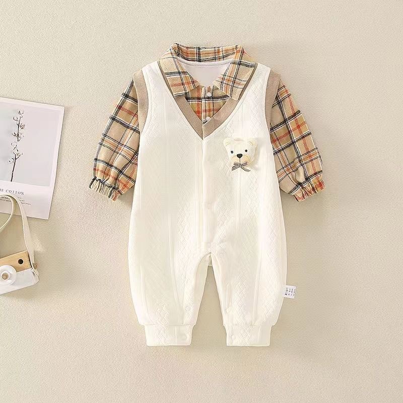 Baby Spring and Autumn Baby Fashion Falso Dos piezas de manga larga de una pieza de doble capa Ropa de recién nacido Ha Ropa de salida de luna llena