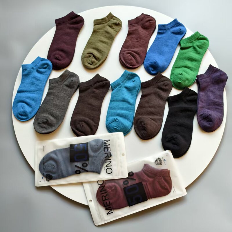 Spring and Summer Merino Wool Ankle Socks for Men and Women, Japanese Retro Color Solid Color Men's Short Tube All-Season Sports Trendy Socks
