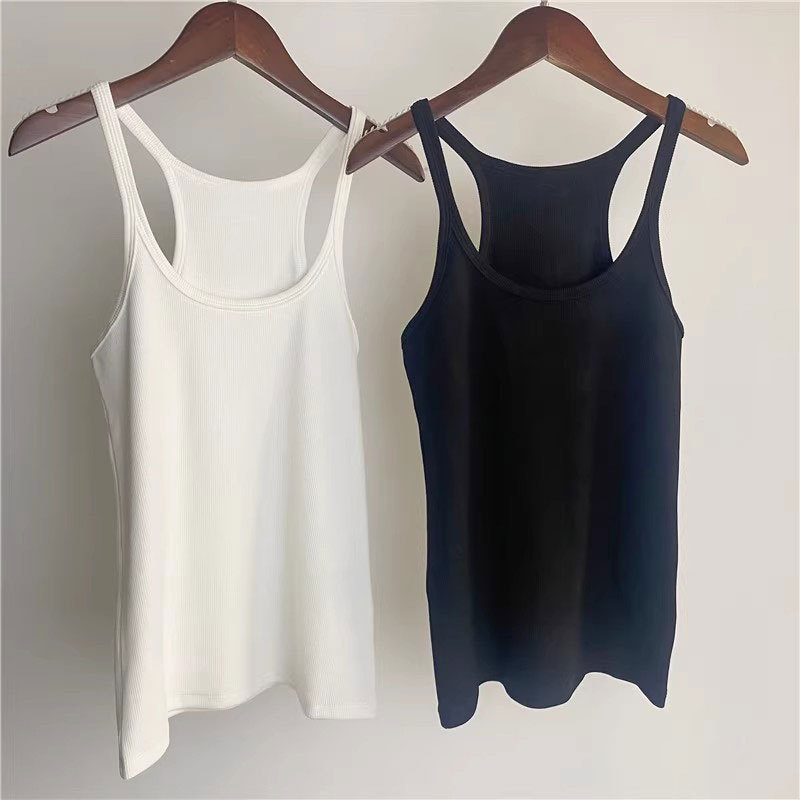 Scandinavian Style New Tot Low Round Neck White Eco Silk Threaded Vest Suspender Women's Inner Wear and Outer Wear Slim Fit Elastic Scandinavian Style New Tot Low Round Neck White Eco Silk Threaded Vest Suspender Women's Inner Wear and Outer Wear Slim Fit Elastic