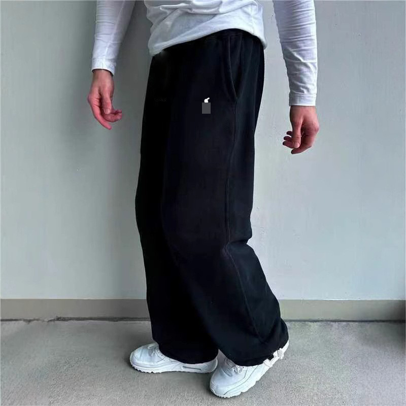 2025 Cross-Border European and American Retro Street Men's Hip-Hop New Elastic Waist Pony Embroidered Loose Fleece-Lined Straight Sweatpants