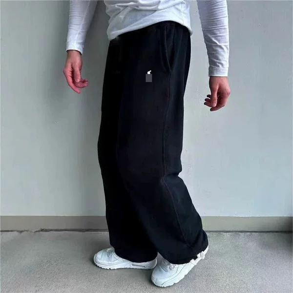 2025 Cross-Border European and American Retro Street Men's Hip-Hop New Elastic Waist Pony Embroidered Loose Fleece-Lined Straight Sweatpants