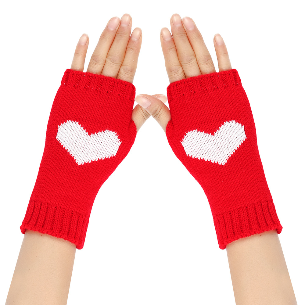 Κοντά μισά δάχτυλα για φοιτητικό γραφείο, μανίκια ροδακινί, πλεκτά γάντια αγάπης με ζεστή καρδιά_voghion.com