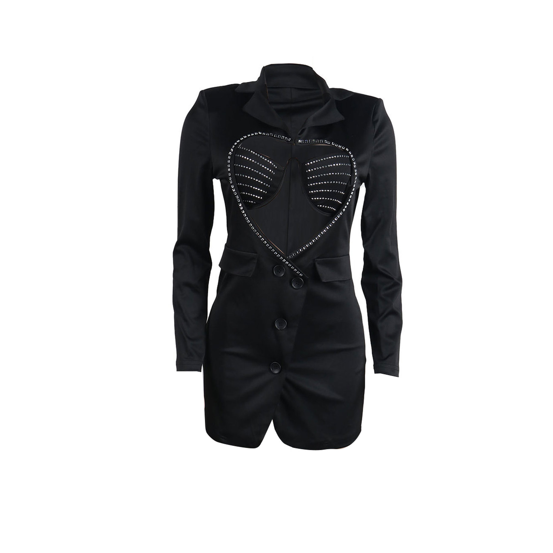 Women's Clothing Slim Fit Two Piece Set Style Sexy Solid Color Bodycon Suit With Rhinestone Heart Shaped Design For Women_voghion.com