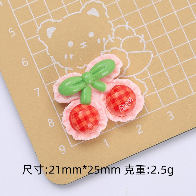 红色格纹蝴蝶卡通可爱手工diy饰品奶油胶树脂小配件洞洞鞋扣材料|undefined