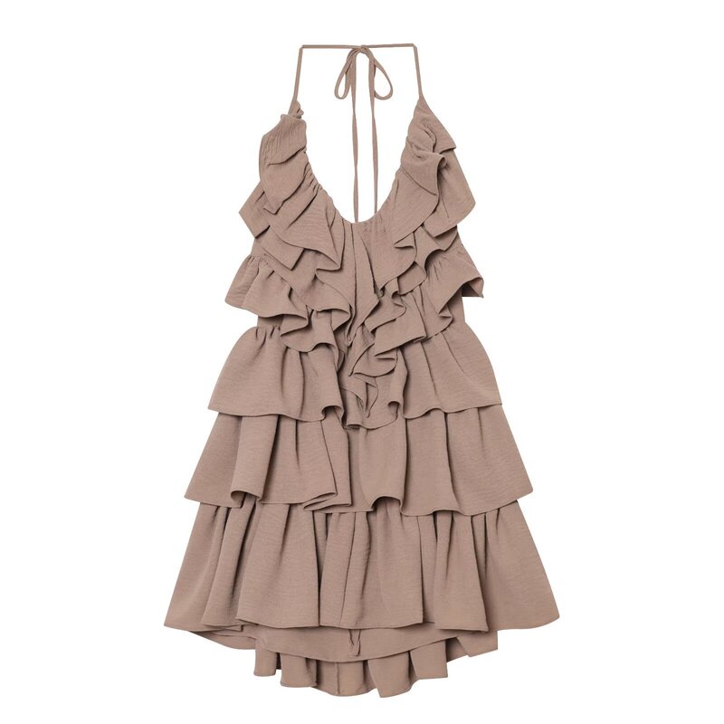 TAOP&ZA Women's Clothing 2026 Summer New Collection: Tie-back V-neck Layered Ruffle Dress 7521317