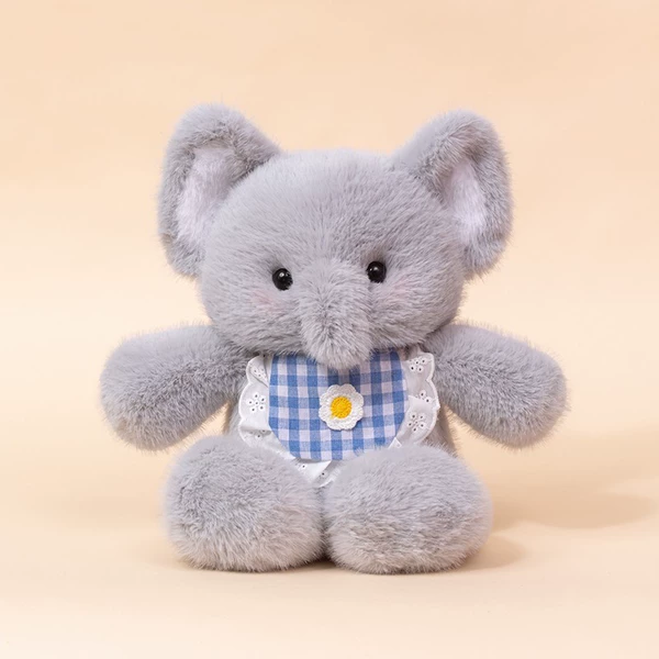 Paopao gray elephant + blue plaid scarf