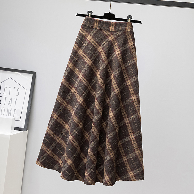Tide, fitted plaid retro long long skirt, plus size, A-line, high waist