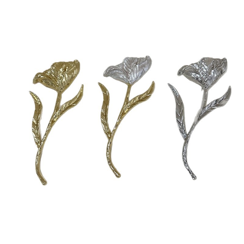 Vintage Brosche Mit Großem Metallblatt Und Blumen Design_voghion.com