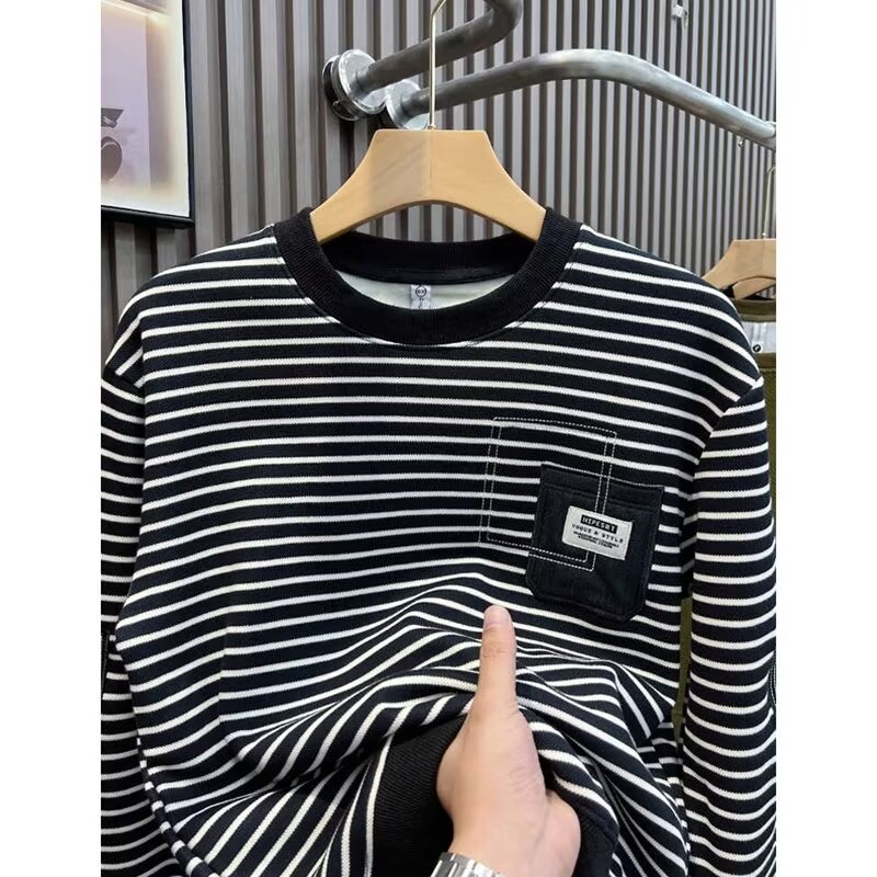Sweat à capuche rayé pour homme style décontracté automne hiver_voghion.com
