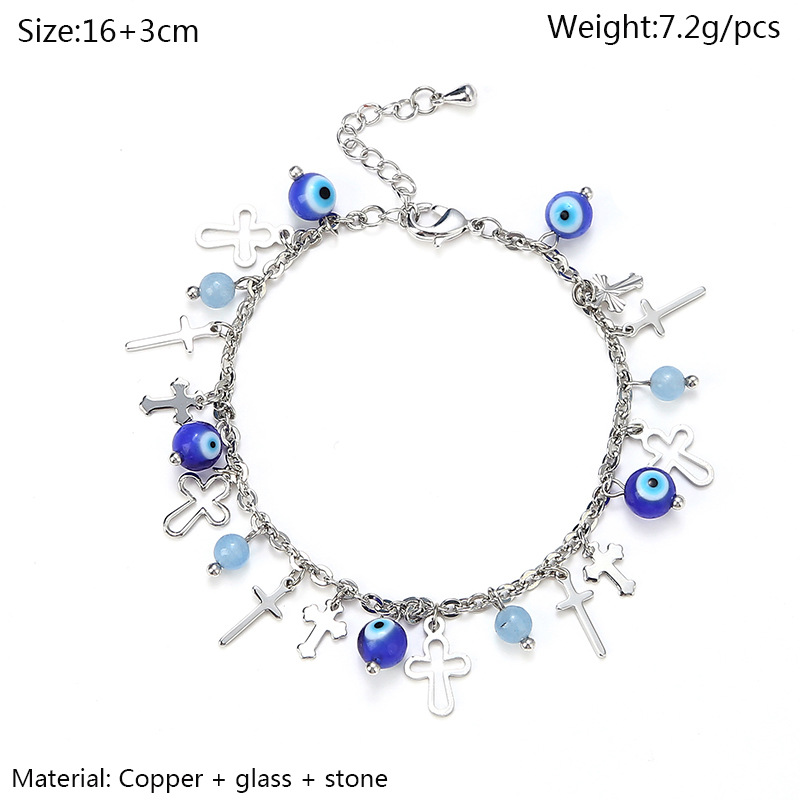Fashion Cross Devilu0027S Eye Copper Bracelets Metal Artificial Gemstones Glass Copper Bracelets