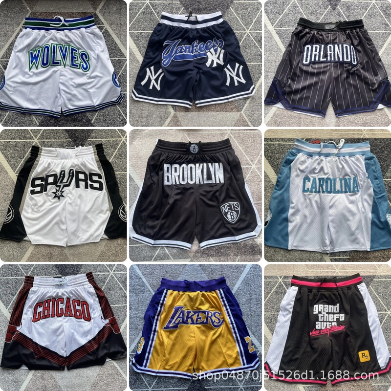 JUST DON Ball Pants Wholesale Warriors Lakers 76ers Heat Raptors Magic Pocket Shorts Retro Basketball Pants Tide