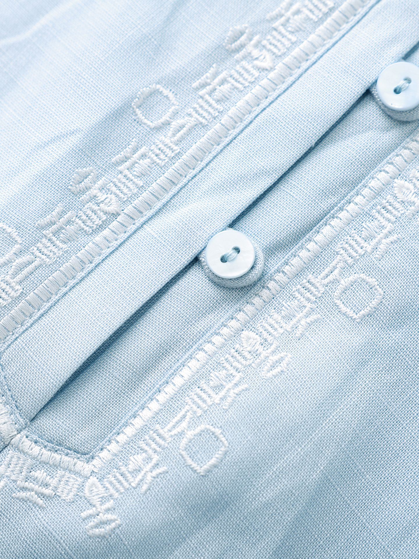 Áo sơ mi nữ chất liệu linen phối màu tay ngắn phong cách Pháp — màu xanh nhạt