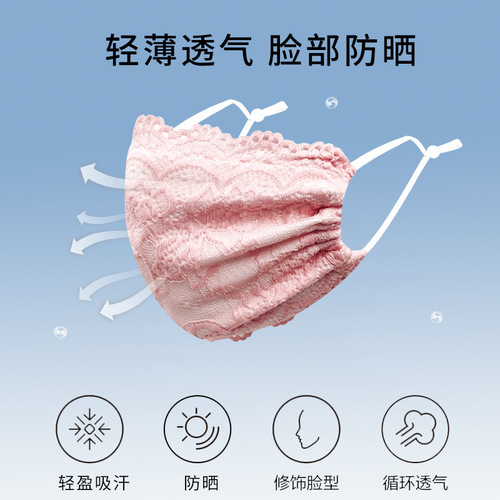 Lace Women's Cross-Border European & American Style Summer Thin Double-Layer Cool, Breathable, Washed Fabric Sun Protection Face Mask