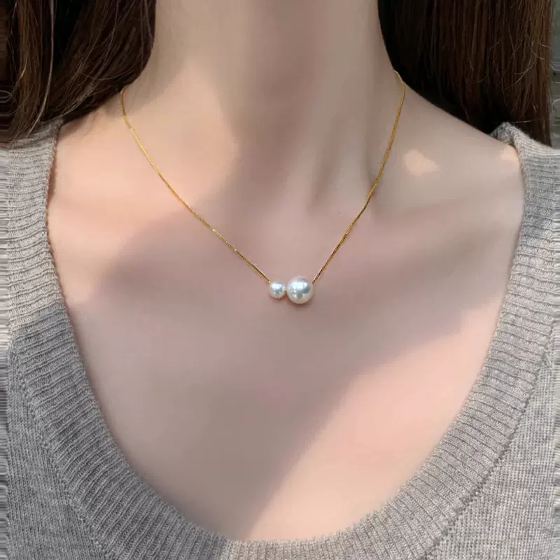 诸暨天然淡水珍珠项链双珠路路通珍珠锁骨链高级感珍珠吊坠饰品