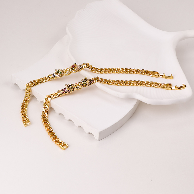 New personalized hip-hop double-headed full diamond leopard bracelet high color retention European and American style niche creative Cuban bracelet_voghion.com