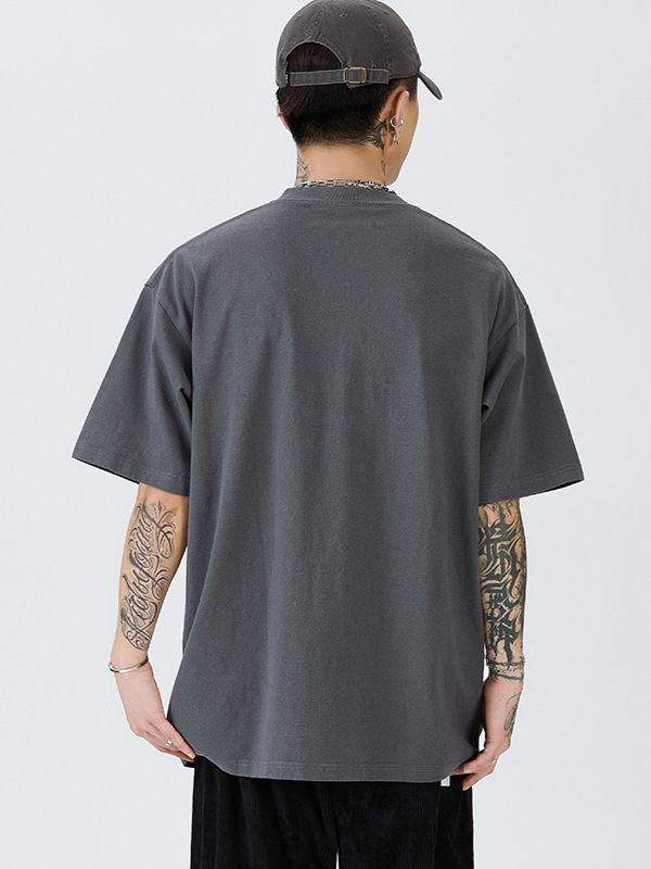 Mingge | Japanese Printed Loose Shoulder Crewneck Short Sleeve Top Men's ins Fashionable Puffian Handsome Simple Casual T-Shirt