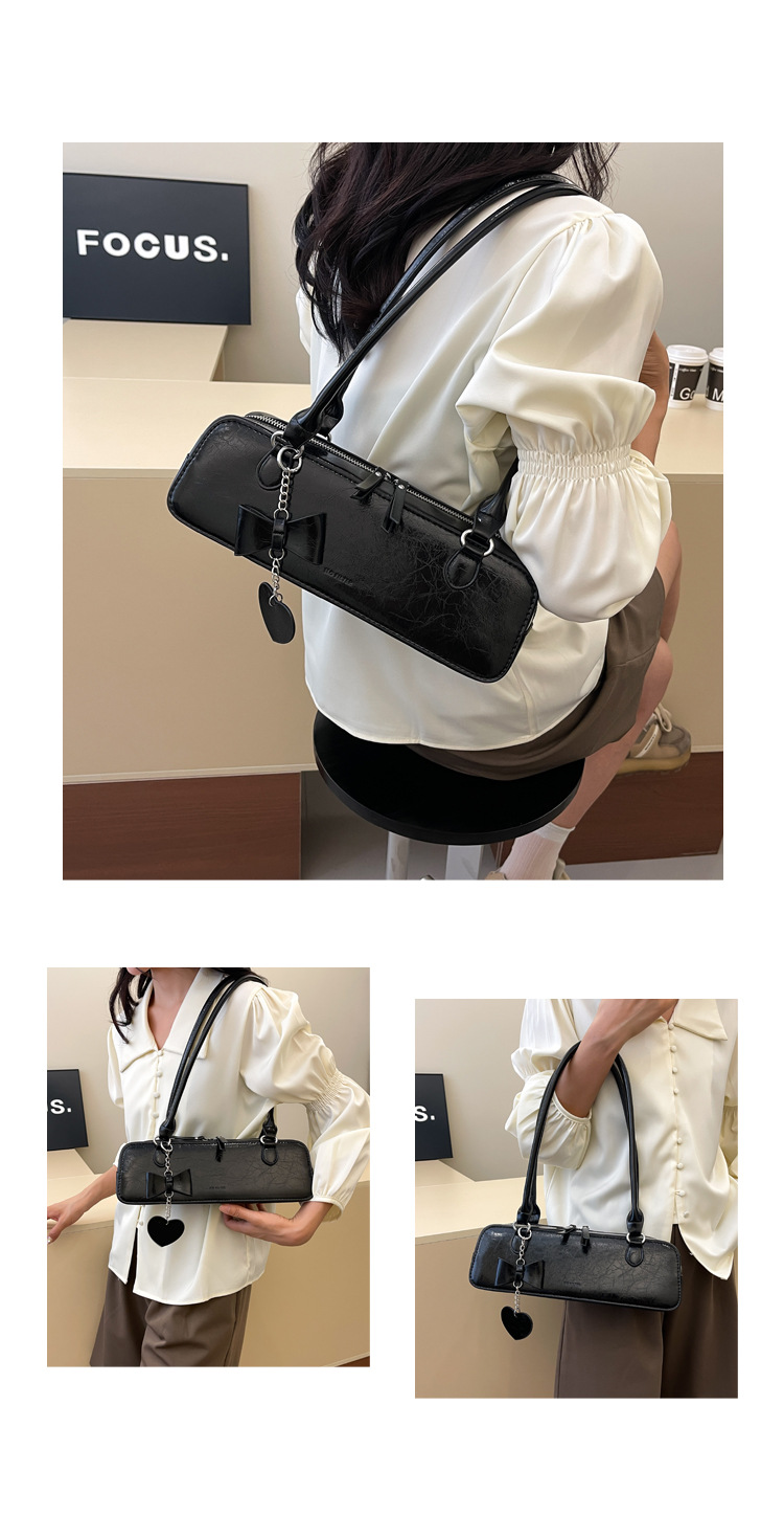 Streetwear Style Women's Medium Pu Leather Solid Color Bow Knot Streetwear Square Zipper Underarm Bag
