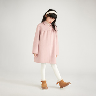 Girls' Double-Sided Cashmere Coat 2024 Autumn and Winter New Girl's Baby's Big Boy's Pink Woolen Western Style Coat