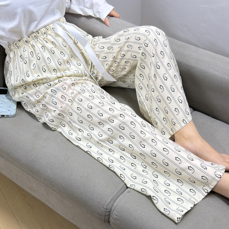 Three Sizes Cotton Silk Pants for Women, Spring and Summer Rayon Wide-Leg Pants, Plus-Size Sleep Pants, High-Waisted, Thin, Suitable for Wearing Outside, Live Broadcast