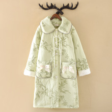 绿色2025新款睡袍女冬夹棉法兰绒加厚加绒珊瑚绒浴袍家居服可外穿