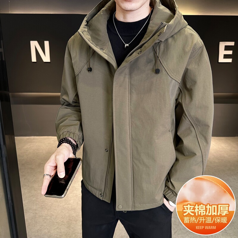 Autumn and winter men's thin cotton jacket, hooded, casual workwear style, loose fit, short length, MY5699