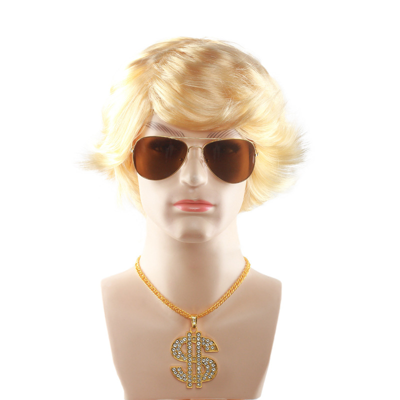 Presidential Men's Hair High Temperature Silk Men's Short Wig Headgear Golden Short Straight Hair Trump Trump Same Style Wig Presidential Men's Hair High Temperature Silk Men's Short Wig Headgear Golden Short Straight Hair Trump Trump Same Style Wig