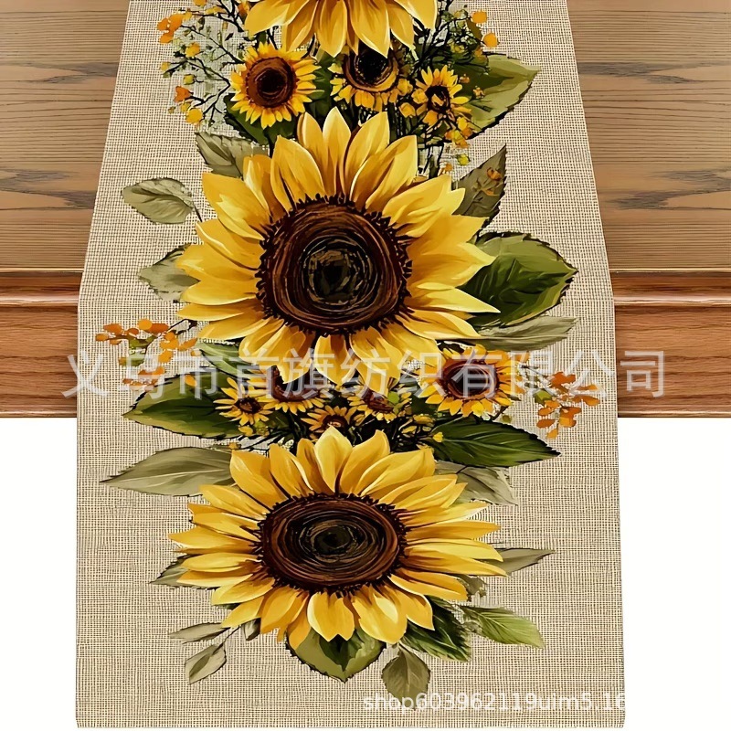 Otoño Día de Acción de Gracias bandera de mesa girasol de pino de hoja de pino decoración de bandera de mesa de acoplamiento profesional transfronteriza venta directa de fabricantes