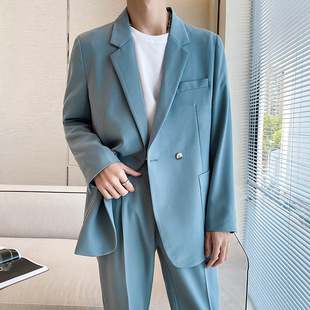 Sincerely recruit agents wholesale ins light cooked wind Men's micro loose solid color small suit jacket men's suit men's blue