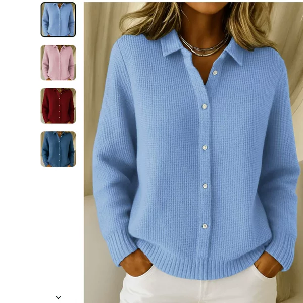 2025 European and American Cross-Border Button Knitted Lapel Sweater Cardigan Jacket Autumn and Winter New Pure Color Casual Fashion Women's Clothing