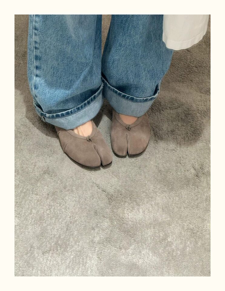 Giày Mary Jane nữ da lộn mũi tách ngón gót vuông thô, giày lười cổ thấp dễ phối đồ — Gót thô màu xám, Màu xám, đế bằng chi tiết 13