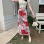 一片式旅游碎花遮阳半身裙