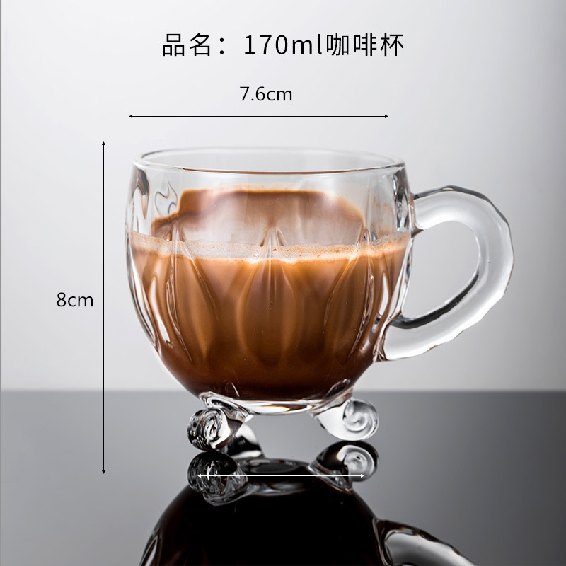 Juego de taza y platillo de café de cristal estilo europeo, transparente, creativo, de alta calidad, con asa, taza de té, taza de agua, taza de leche grabada, diseño simple.