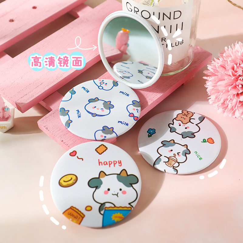 Fashionable cute small cartoon handheld glass round mirror