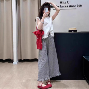 New Niche Lace Plaid Pants 2025 Summer Thin Breathable Fashionable Maternity Pants Nine Points Without Belly Support 12166